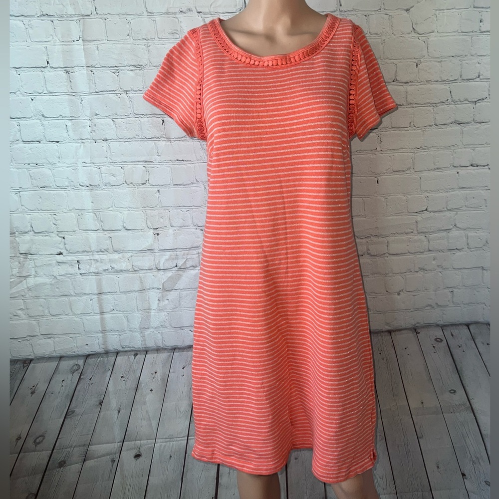 tommy hilfiger orange & cream striped dress size M